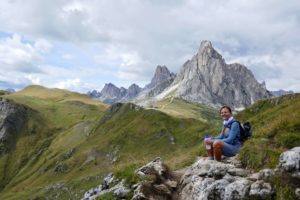Hiking in the Dolomites near Paso Giao