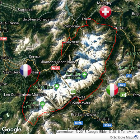 map of the tour du Mont Blanc