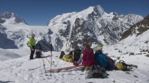 Great pick nick spot at the ski touring haute route from chamonix to zermatt with a certified mountain guide