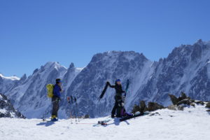 Ski touring on top of Col du Passon in Chamonix