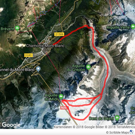 map of vallee blanche skiing in chamonix