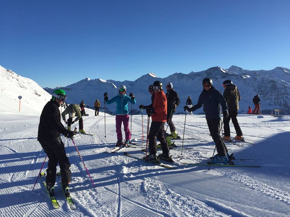 a group of skiers at the ski race camp Switzerland