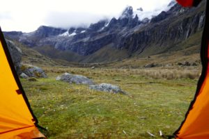 A campsite on the Alpamayo Trekking loop in Peru
