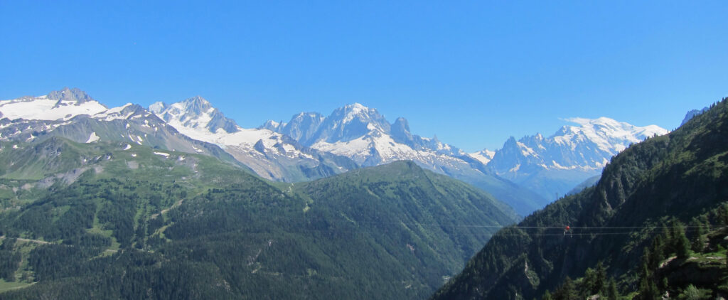 View of Mont Blanc mountain range from Emosson lake